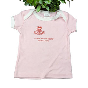 Vintage 80s 90s Baby Girl Pink Shirt Born at Kaiser Santa Clara Hospital Sz 6m